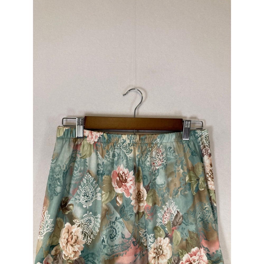 Vintage Cottagecore Floral Skirt Womens Size 12 Teal Pink Paisley Midi A-Line - Picture 4 of 8